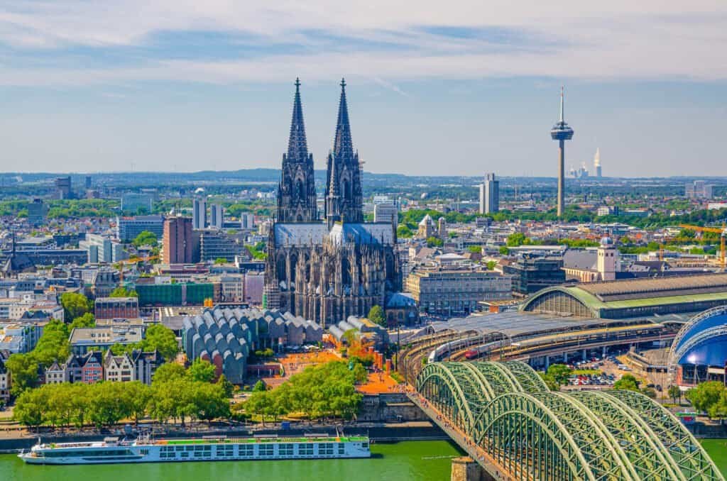 Cologne cityscape of historical city centre with Cologne Cathedral 