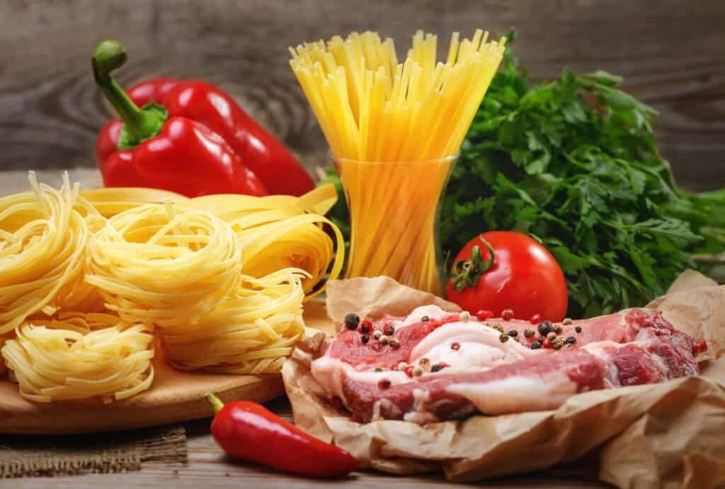 Ingredients for cooking pasta, Italian food