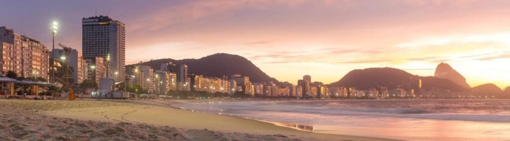 Sunrise View Of Copacabana And Mountain Sugar Loaf In Rio De Janeiro