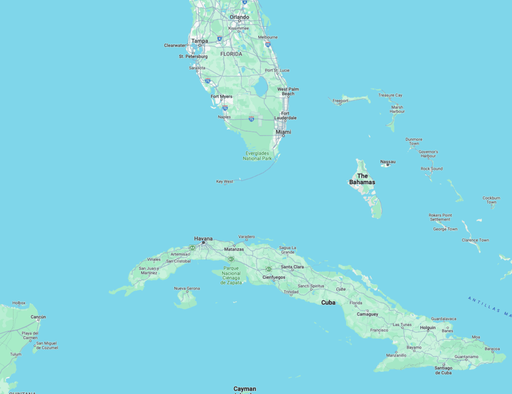 Google Map - Miami and Cuba