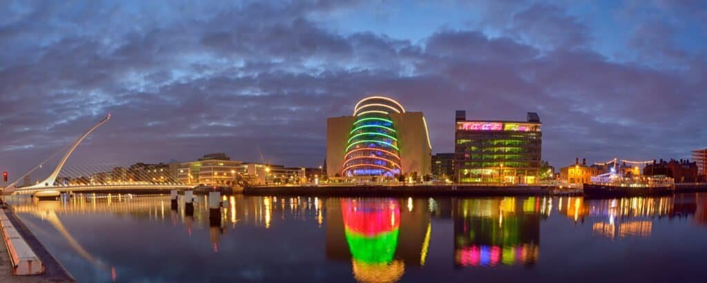 Samuel Beckett Bridge and the river Liffey in Dublin